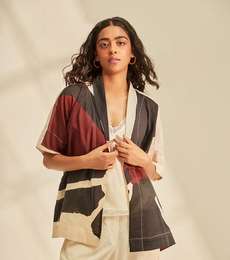 Aba cape Shrug cotton by Khara Kapas in black for women Worldwide
