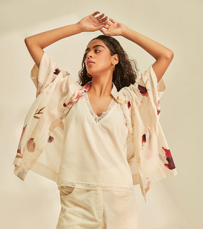 Blossom Cape Shrug cotton by Khara Kapas in white for women Worldwide