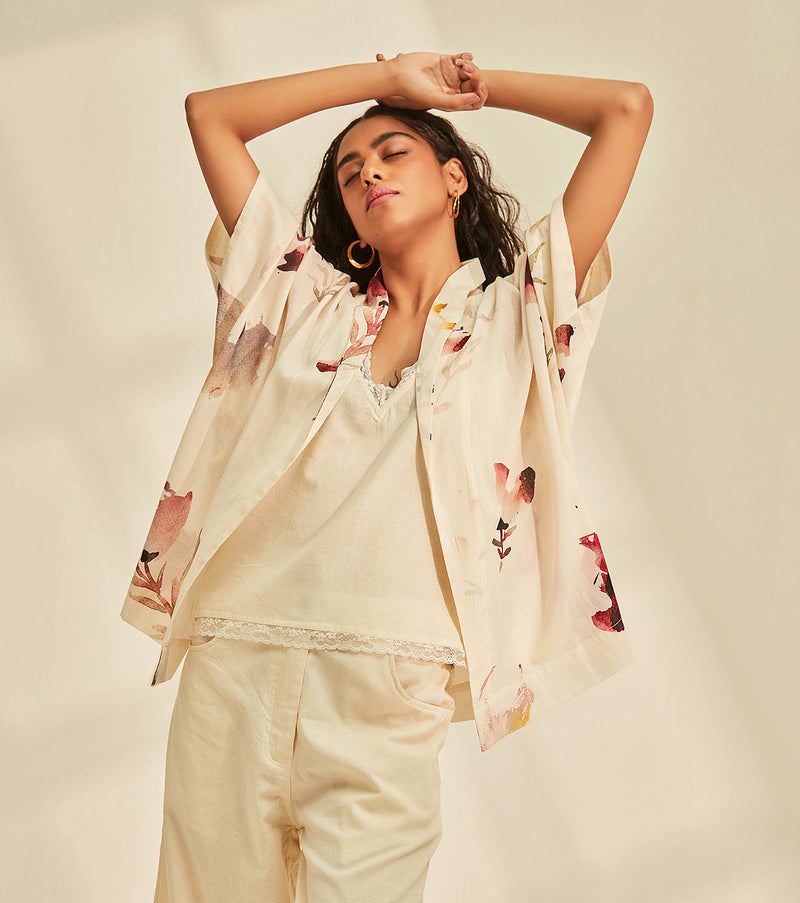 Blossom Cape Shrug cotton by Khara Kapas in white for women Worldwide
