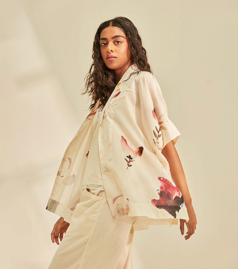 Blossom Cape Shrug cotton by Khara Kapas in white for women Worldwide