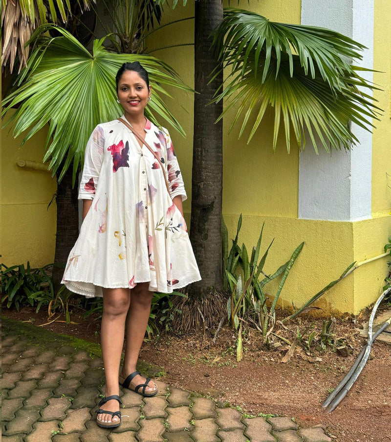 Gardenia Dress cotton dress by Khara Kapas in off white for women Worldwide