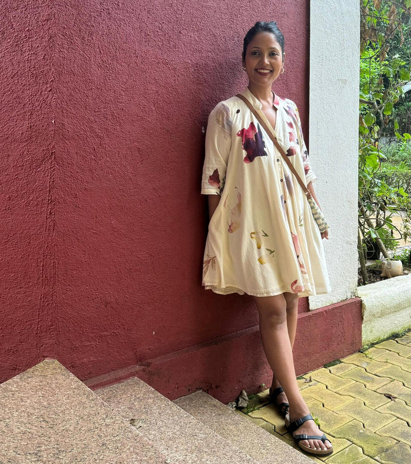 Gardenia Dress cotton dress by Khara Kapas in off white for women Worldwide