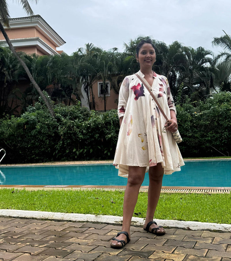 Gardenia Dress cotton dress by Khara Kapas in off white for women Worldwide