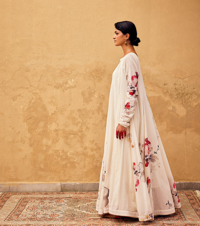 Gulbahar Anarkali Gown cotton dress by Khara Kapas in off white for women Worldwide