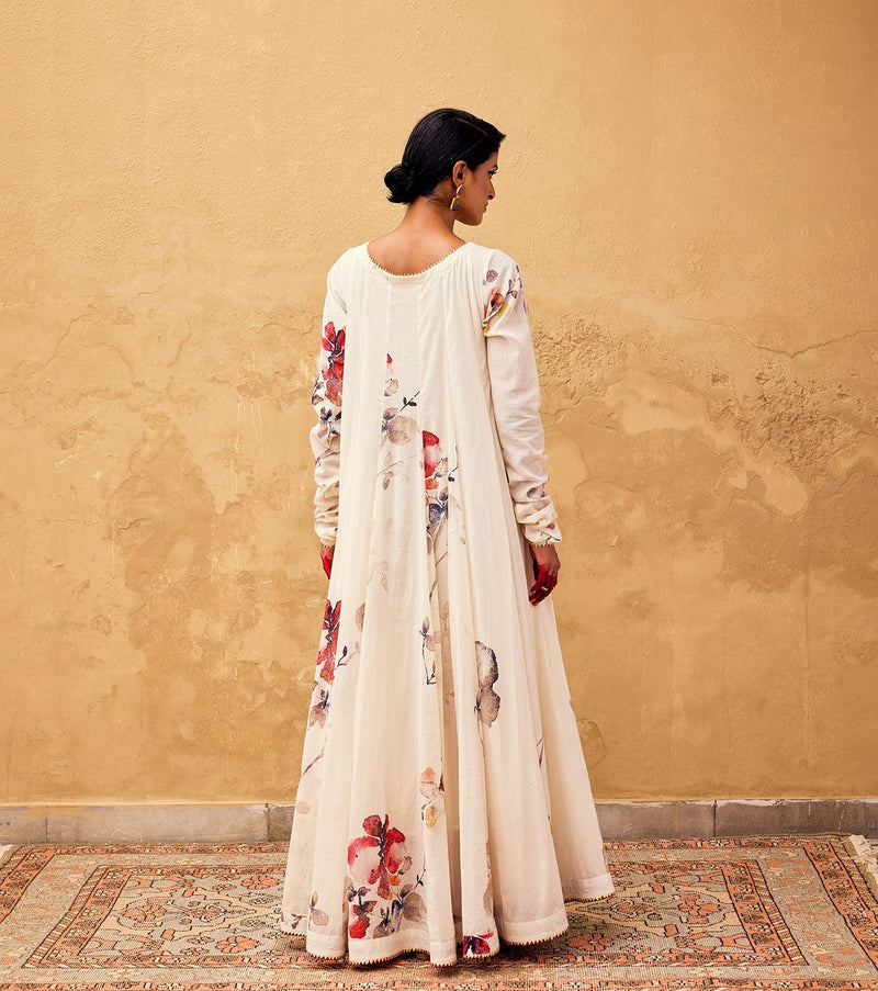 Gulbahar Anarkali Gown cotton dress by Khara Kapas in off white for women Worldwide