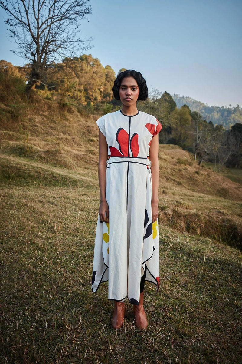 Petal Parade Dress cotton dress by Khara Kapas in off white for women Worldwide