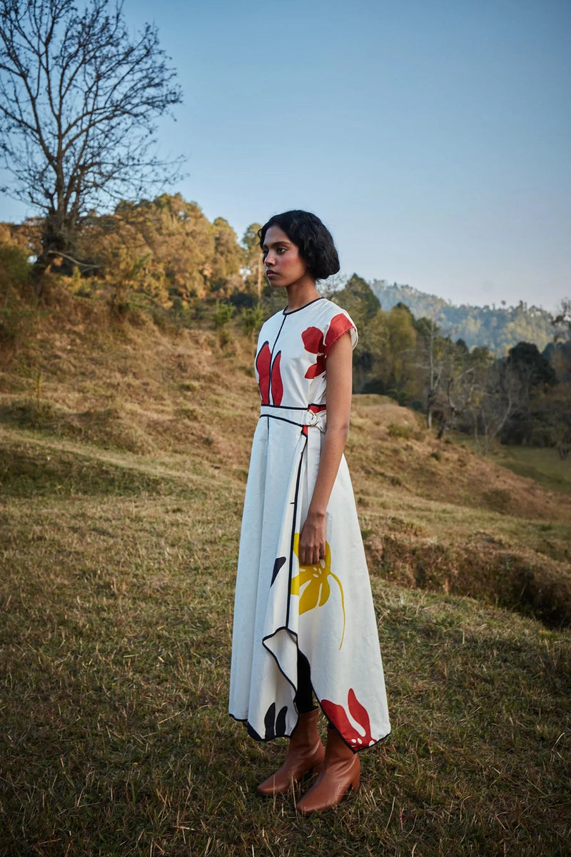 Petal Parade Dress cotton dress by Khara Kapas in off white for women Worldwide