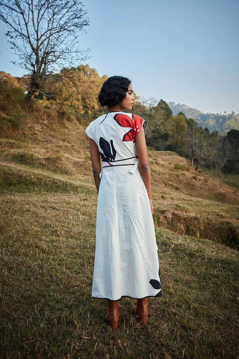 Petal Parade Dress cotton dress by Khara Kapas in off white for women Worldwide