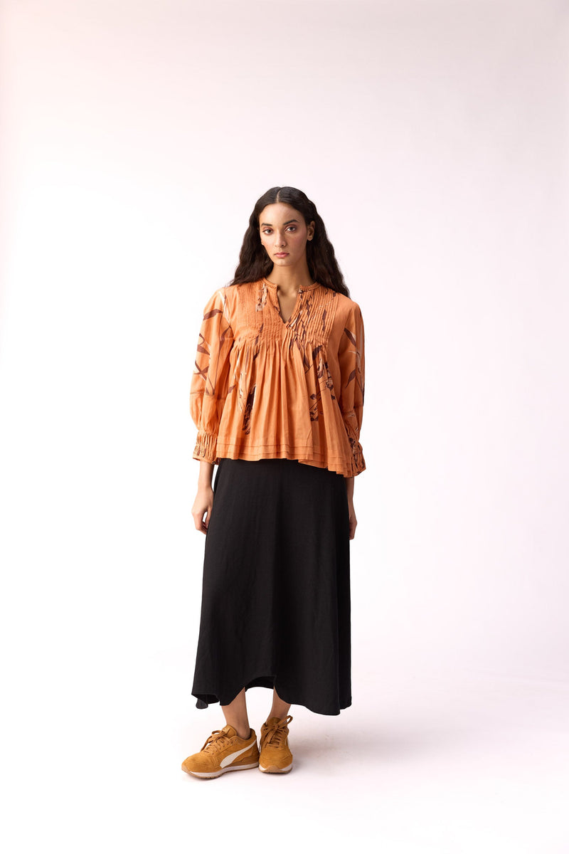 Autumn Flame Top cotton top/shirt by Khara Kapas in orange for women Worldwide
