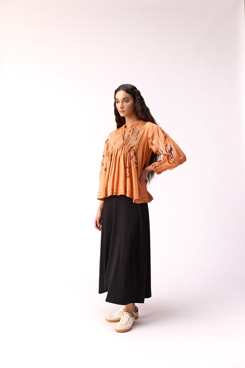 Autumn Flame Top cotton top/shirt by Khara Kapas in orange for women Worldwide