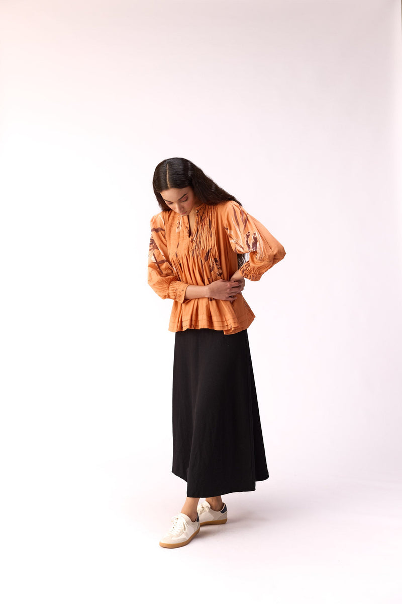 Autumn Flame Top cotton top/shirt by Khara Kapas in orange for women Worldwide