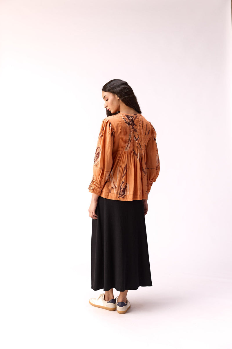 Autumn Flame Top cotton top/shirt by Khara Kapas in orange for women Worldwide