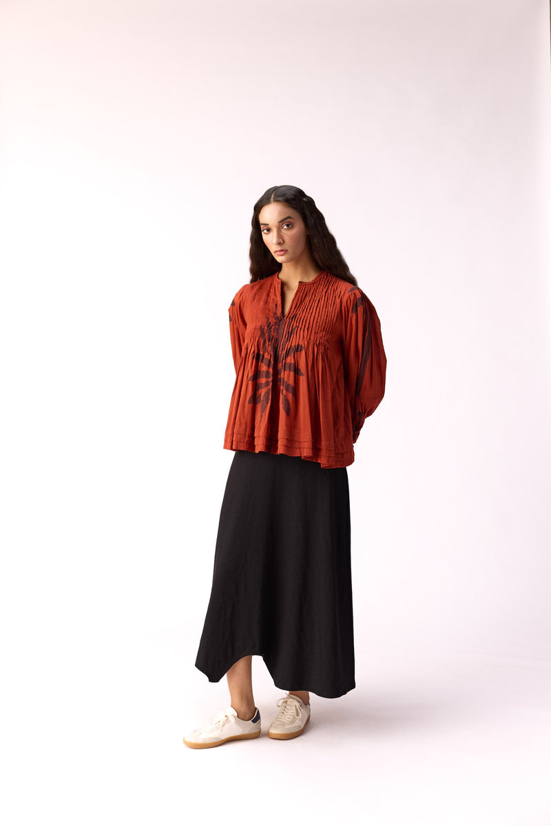 Scarlet Earth Top cotton top/shirt by Khara Kapas in maroon for women Worldwide