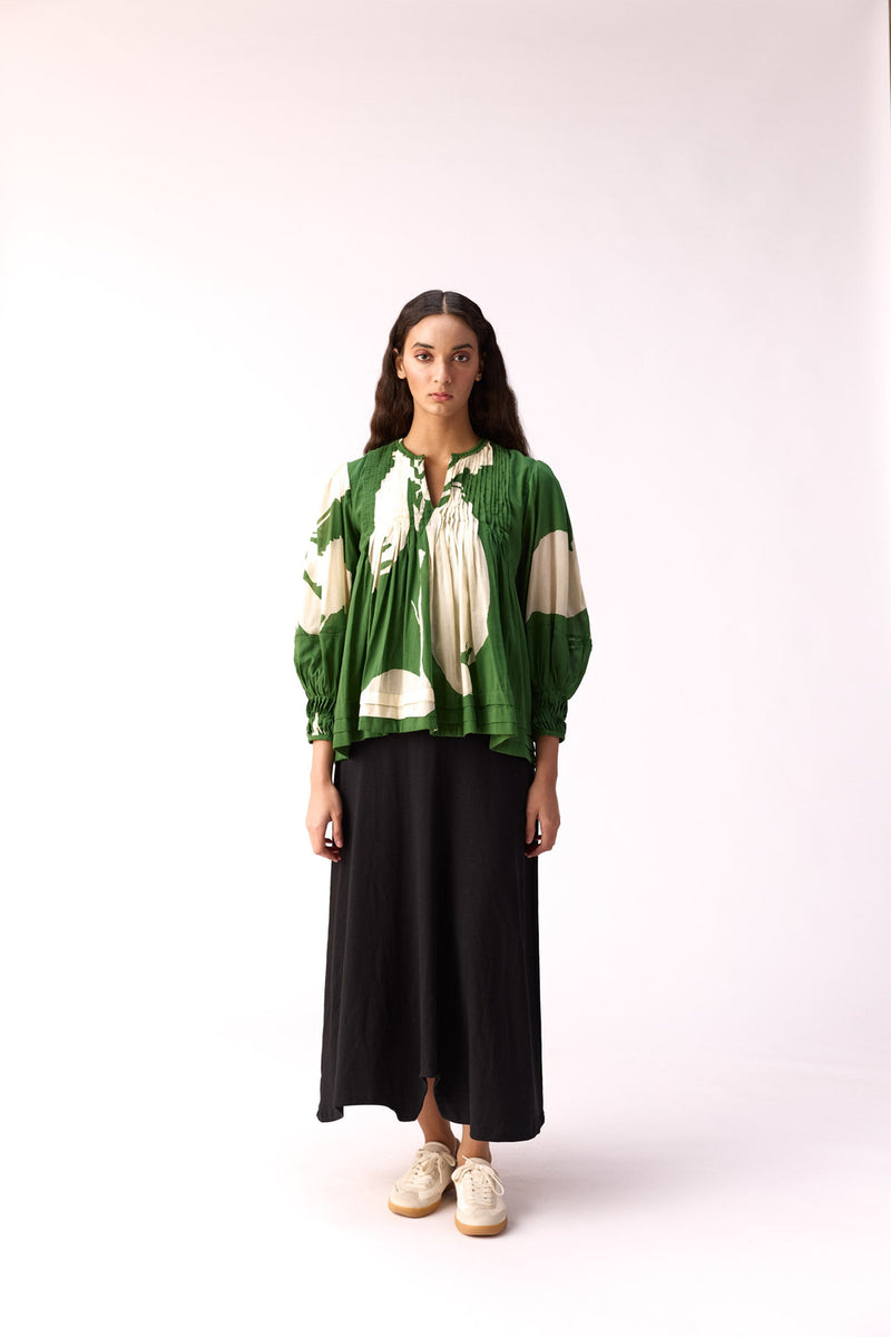 Lush Floral Top cotton top/shirt by Khara Kapas in green for women Worldwide