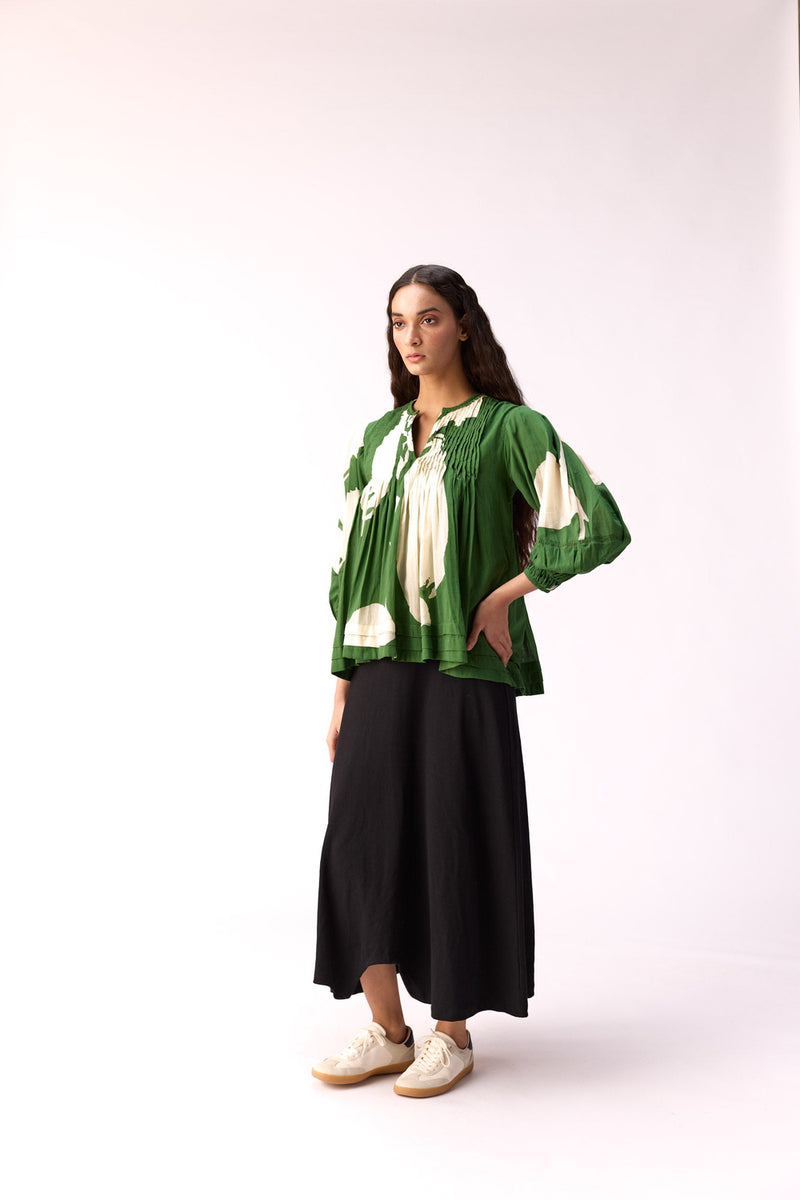 Lush Floral Top cotton top/shirt by Khara Kapas in green for women Worldwide
