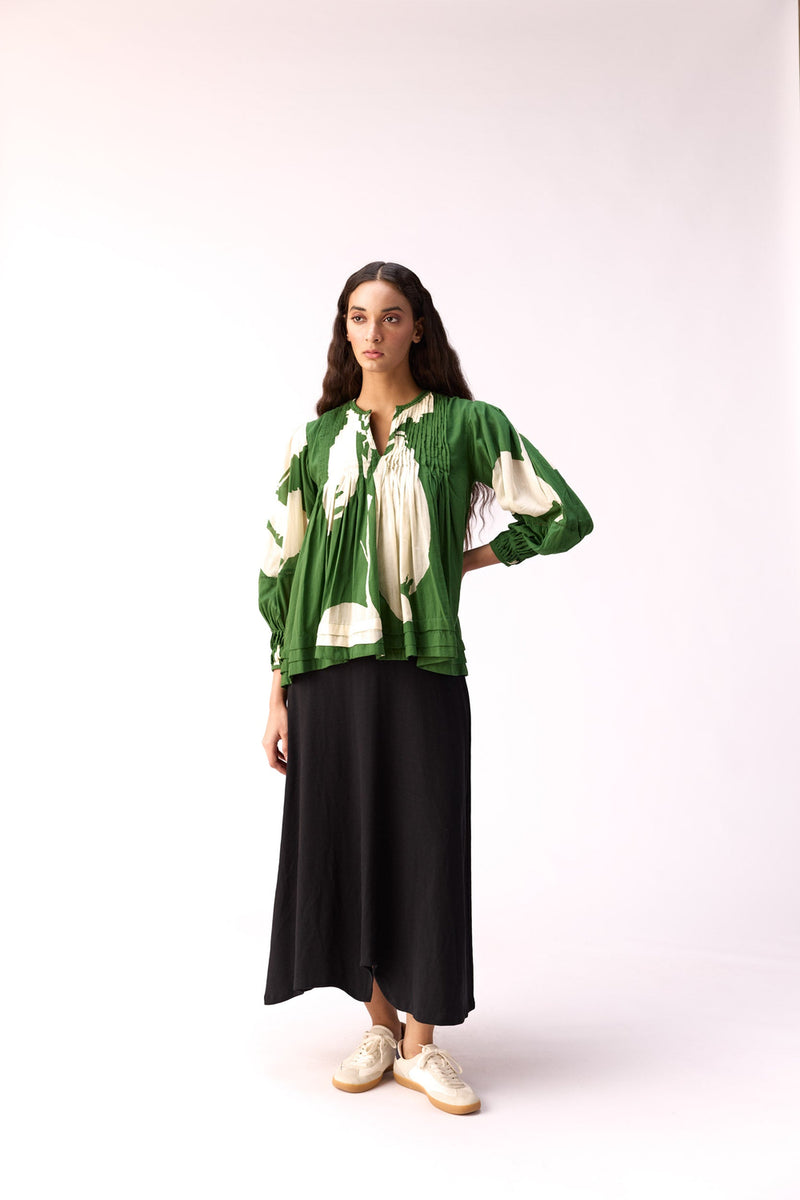Lush Floral Top cotton top/shirt by Khara Kapas in green for women Worldwide