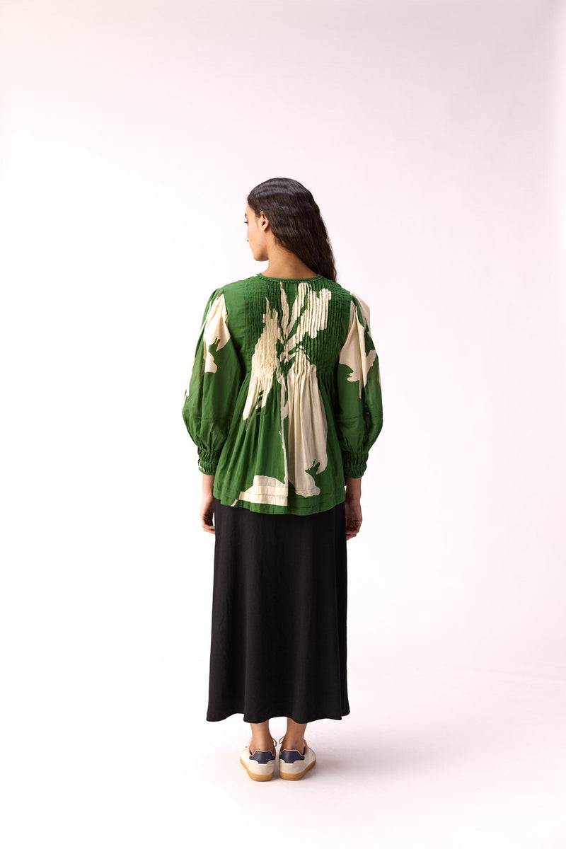 Lush Floral Top cotton top/shirt by Khara Kapas in green for women Worldwide