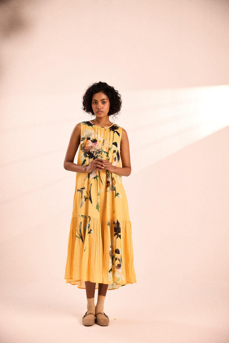 Sunlit dress by Khara Kapas in yellow for women Worldwide