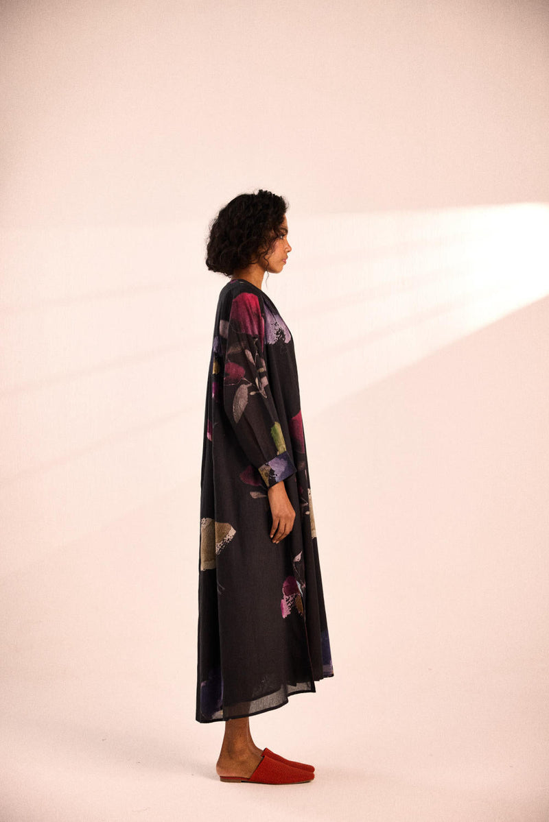 Dusky fleurs Dress by Khara Kapas in black for women Worldwide