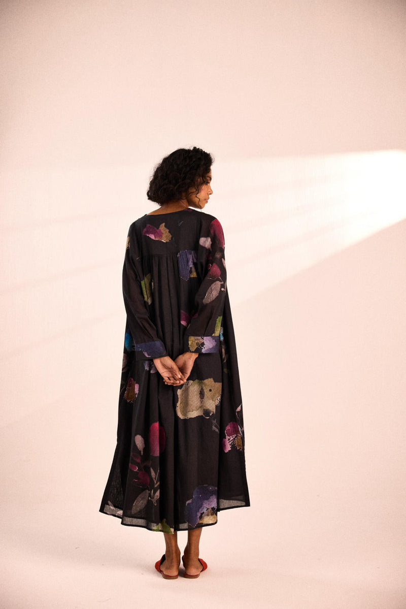 Dusky fleurs Dress by Khara Kapas in black for women Worldwide
