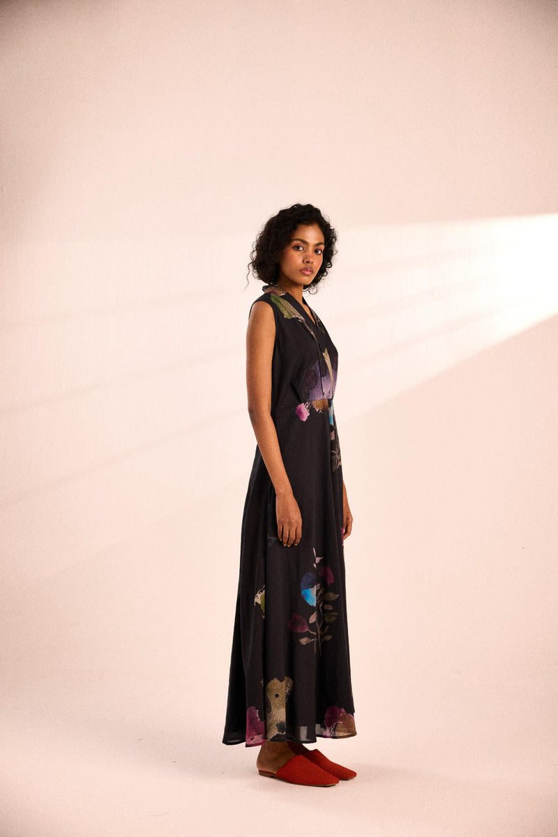 Noir garden Dress by Khara Kapas in black for women Worldwide