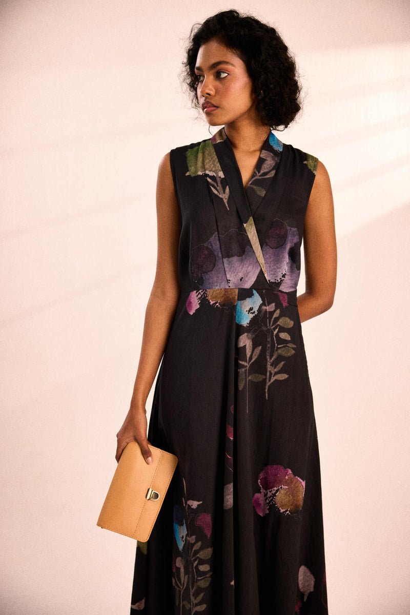 Noir garden Dress by Khara Kapas in black for women Worldwide
