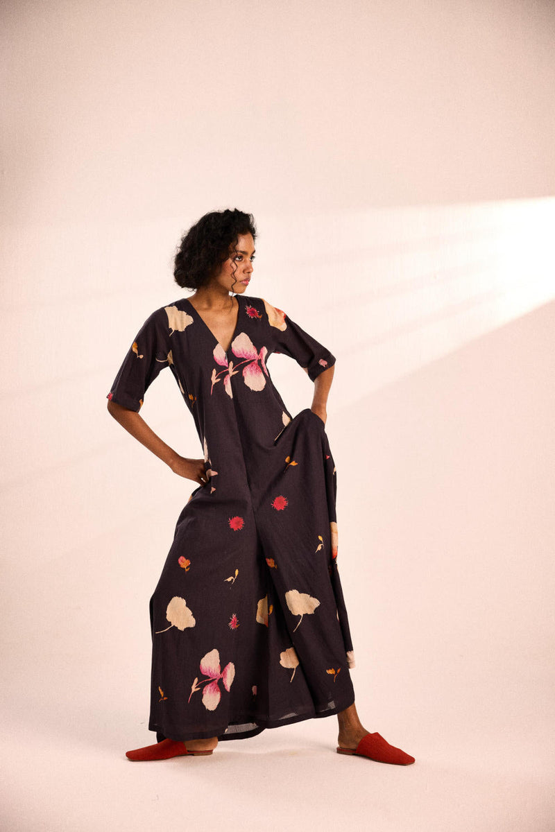 Charcoal gardens jumpsuit by Khara Kapas in charcoal for women Worldwide