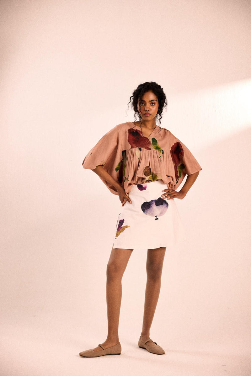 Amethyst blooms skort twill by Khara Kapas in white for women Worldwide