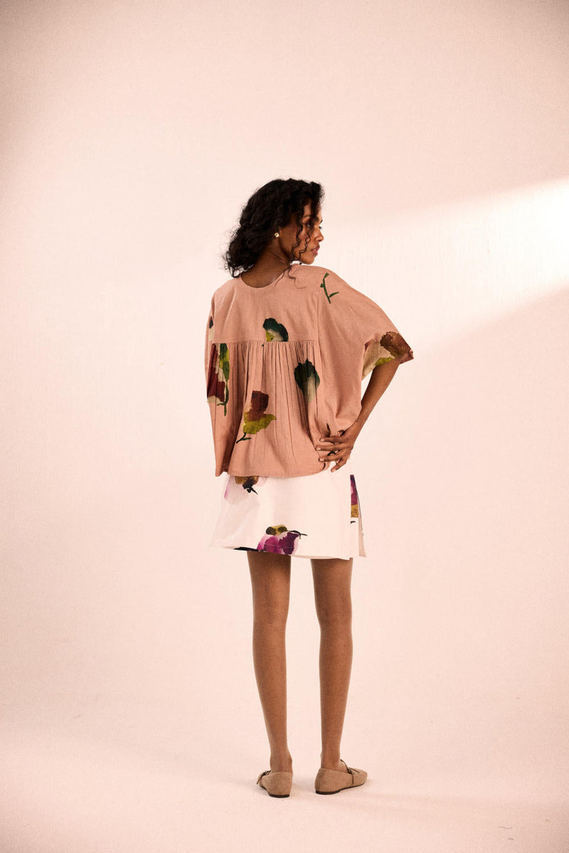 Amethyst blooms skort twill by Khara Kapas in white for women Worldwide