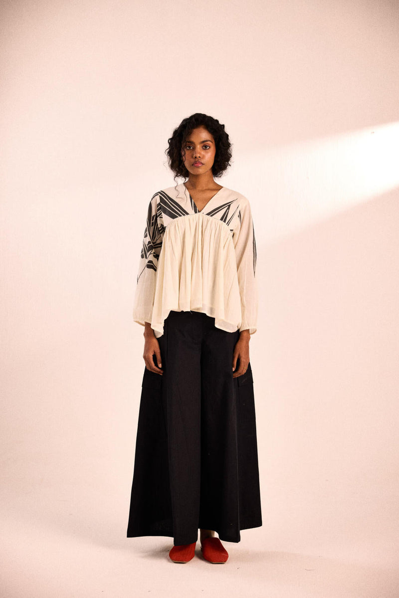 Black fern top by Khara Kapas in white for women Worldwide