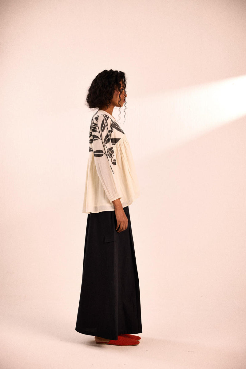 Black fern top by Khara Kapas in white for women Worldwide