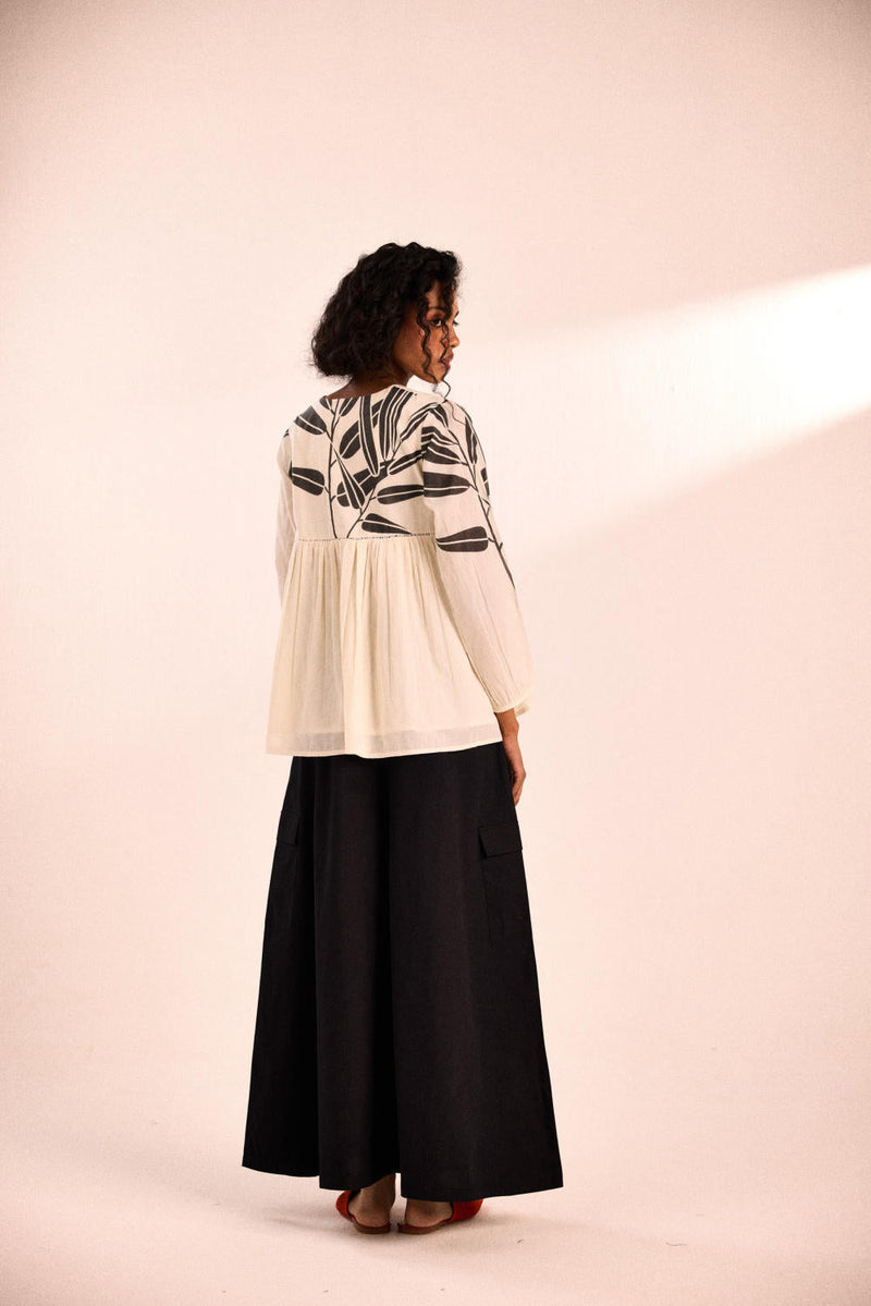 Black fern top by Khara Kapas in white for women Worldwide