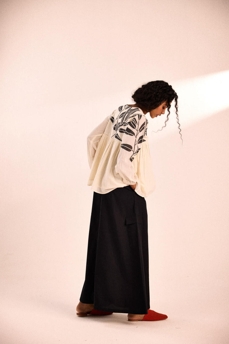 Black fern top by Khara Kapas in white for women Worldwide