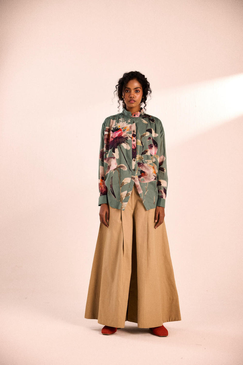 Aqua floral top by Khara Kapas in blue for women Worldwide