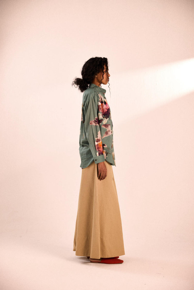 Aqua floral top by Khara Kapas in blue for women Worldwide