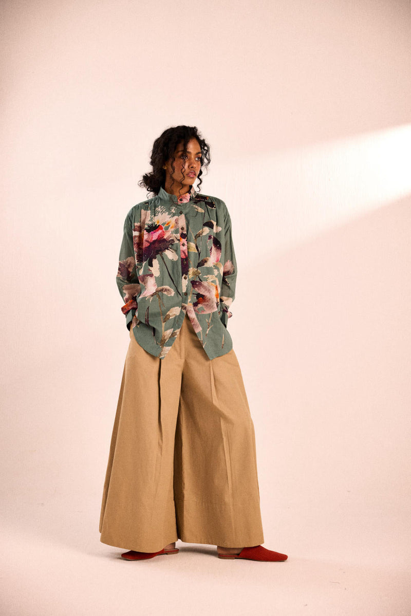 Aqua floral top by Khara Kapas in blue for women Worldwide