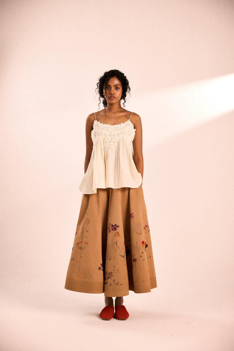 Floral mocha skirt twill by Khara Kapas in brown for women Worldwide