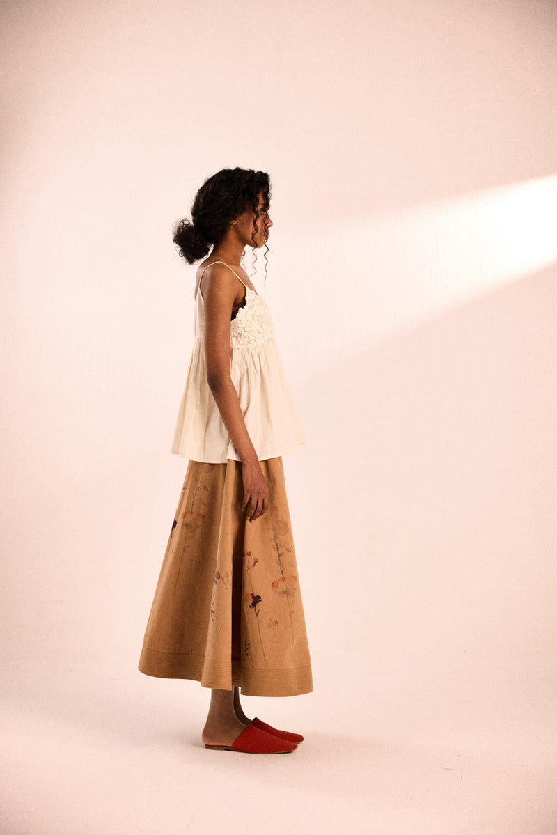 Floral mocha skirt twill by Khara Kapas in brown for women Worldwide