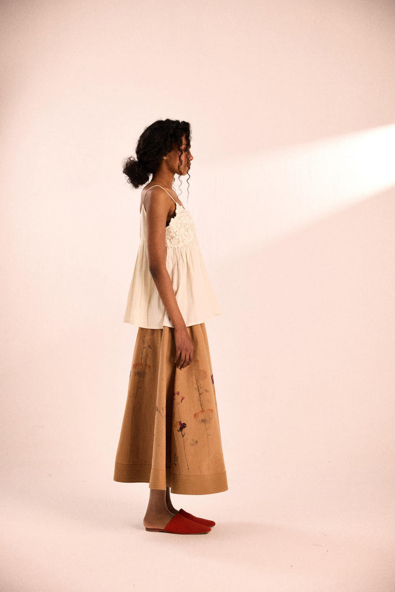 Floral mocha skirt twill by Khara Kapas in brown for women Worldwide