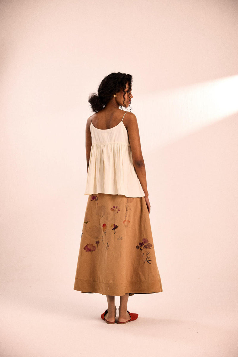 Floral mocha skirt twill by Khara Kapas in brown for women Worldwide