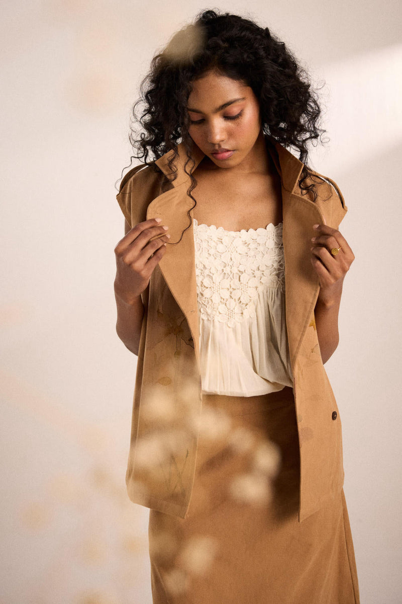Prickled dreams co-ord set twill by Khara Kapas in brown for women Worldwide