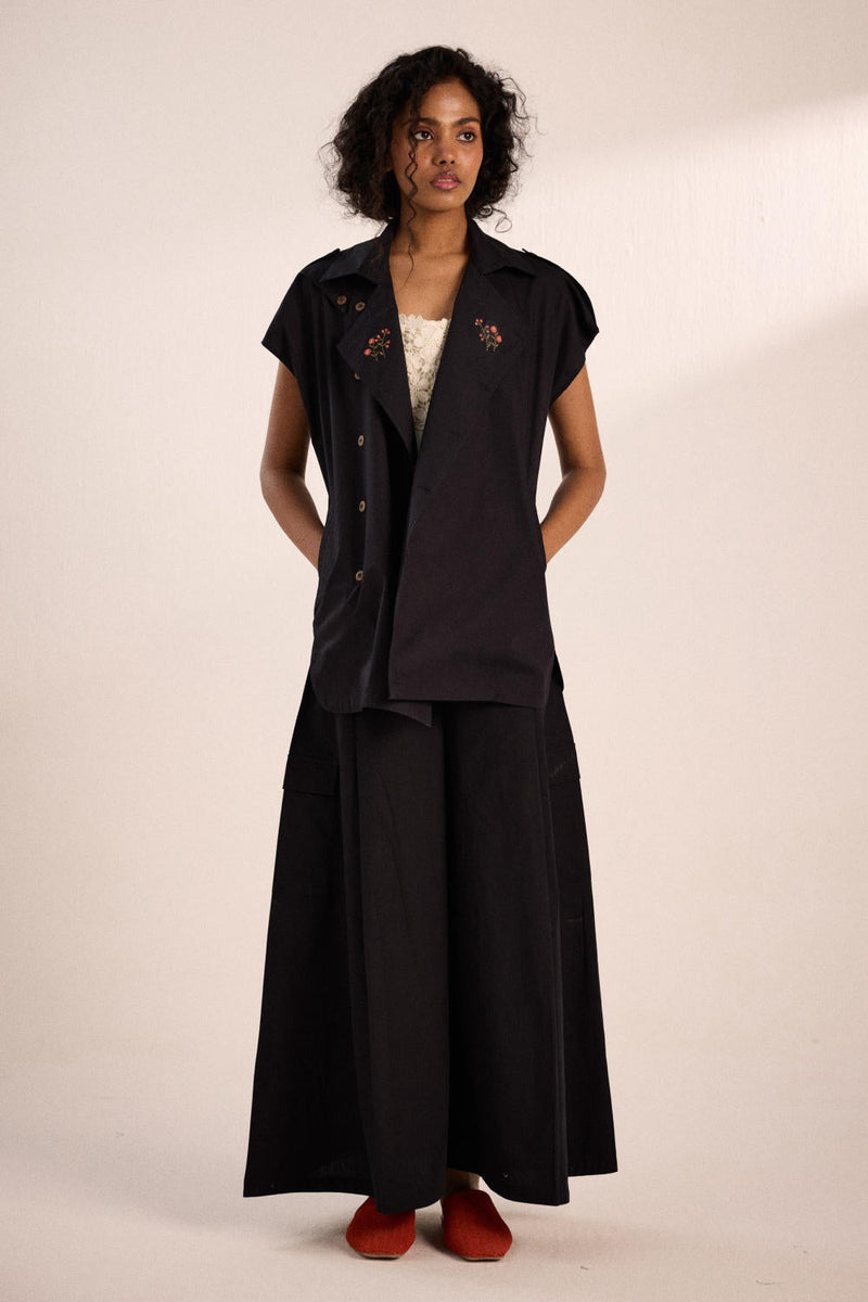 Evening co-ord set poplin by Khara Kapas in black for women Worldwide