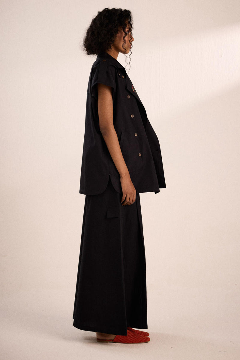 Evening co-ord set poplin by Khara Kapas in black for women Worldwide