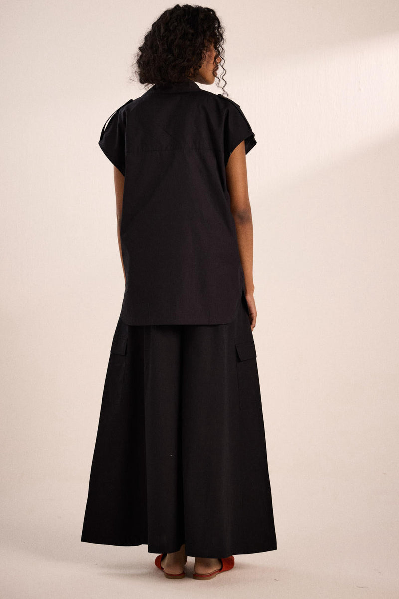 Evening co-ord set poplin by Khara Kapas in black for women Worldwide