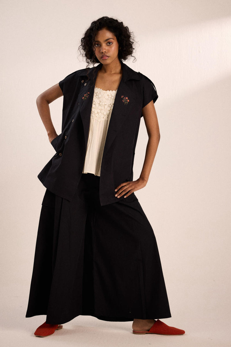 Evening co-ord set poplin by Khara Kapas in black for women Worldwide