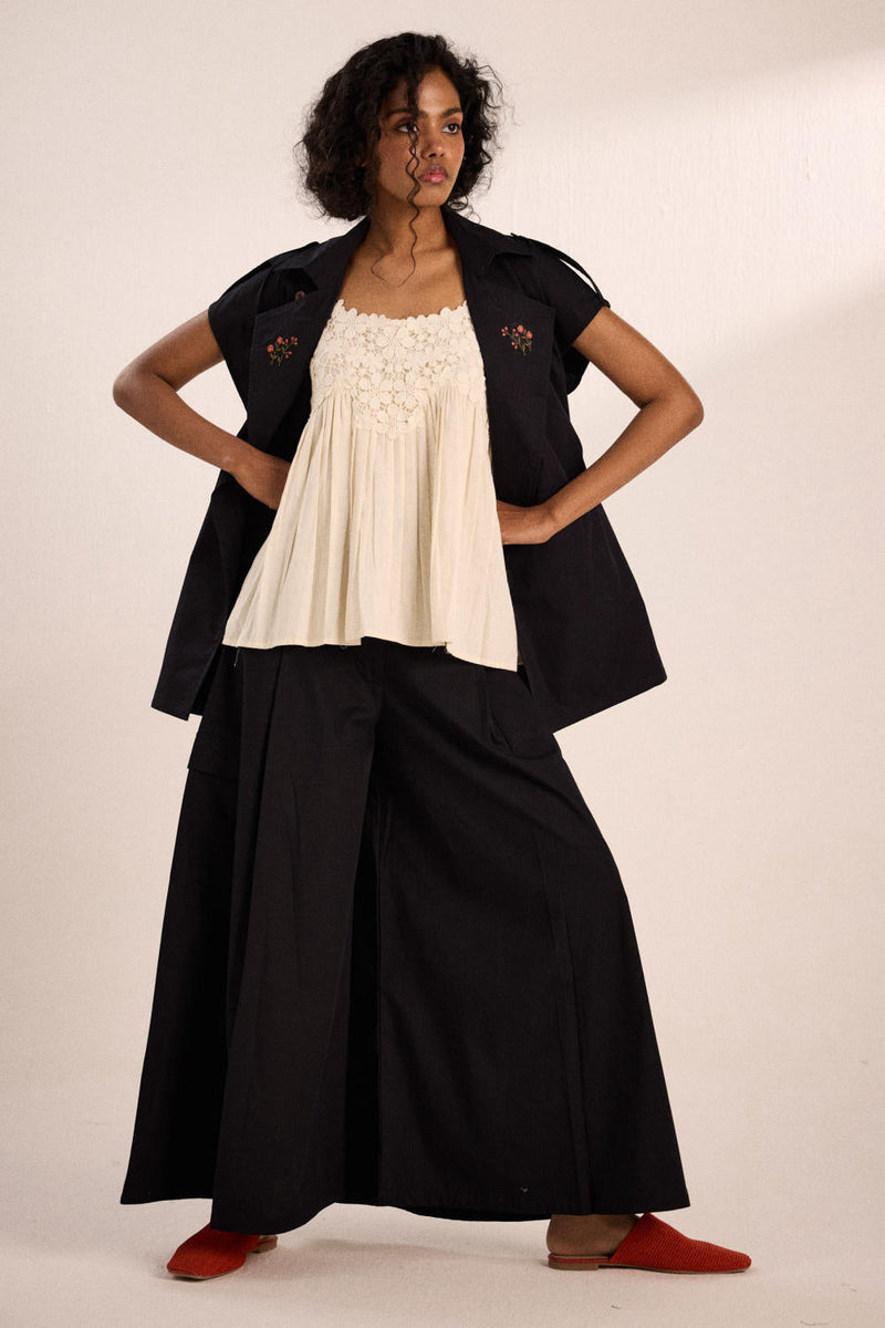 Evening co-ord set poplin by Khara Kapas in black for women Worldwide