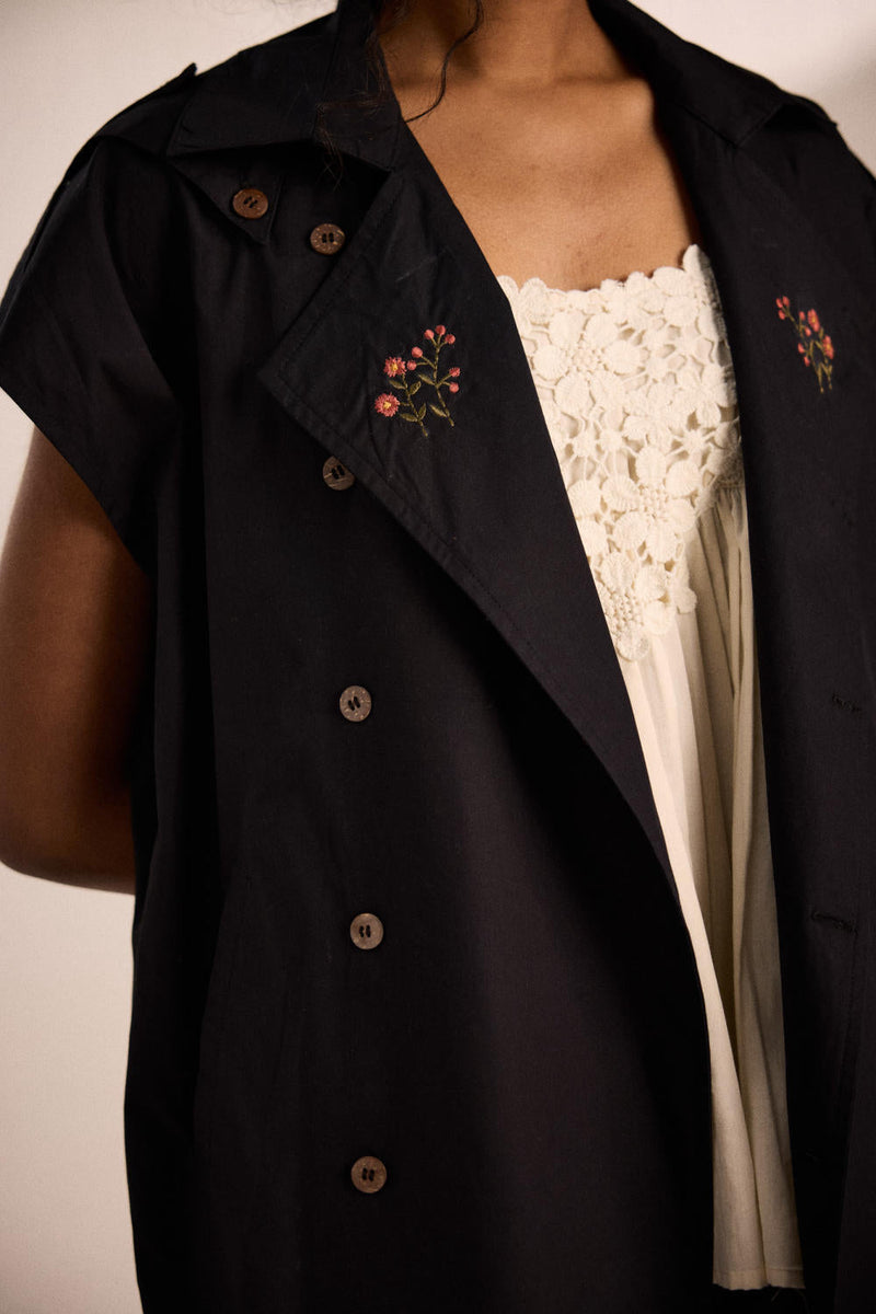 Evening co-ord set poplin by Khara Kapas in black for women Worldwide