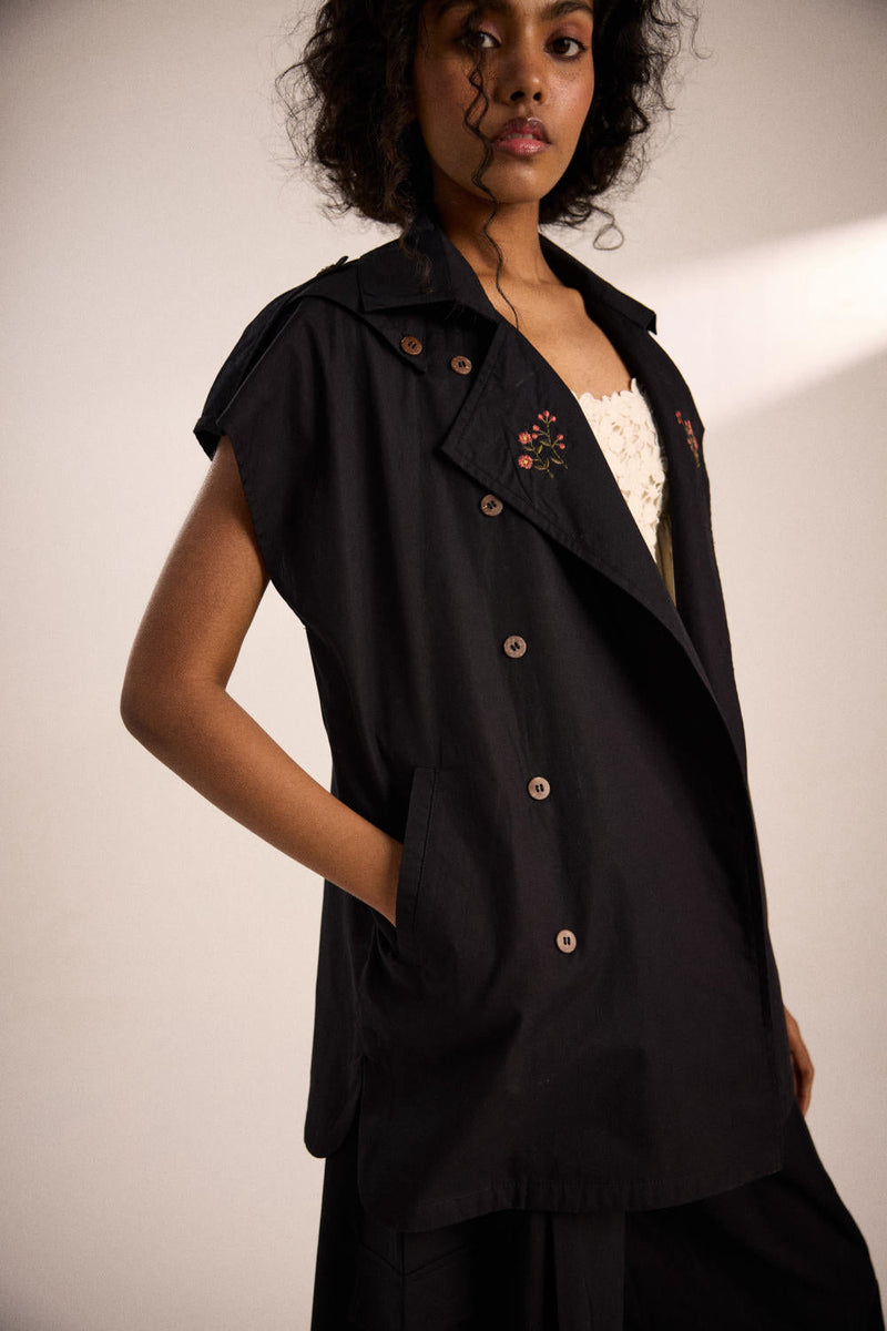 Evening co-ord set poplin by Khara Kapas in black for women Worldwide