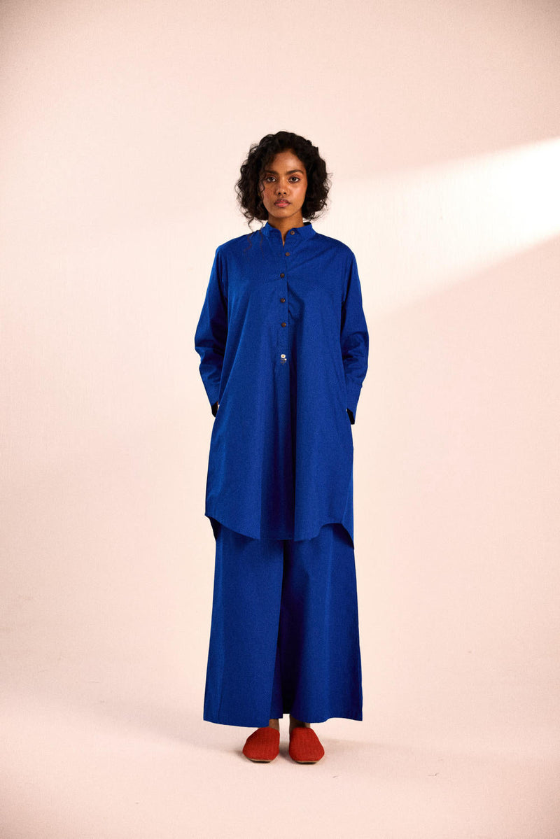 Lunar co-ord set poplin by Khara Kapas in blue for women Worldwide
