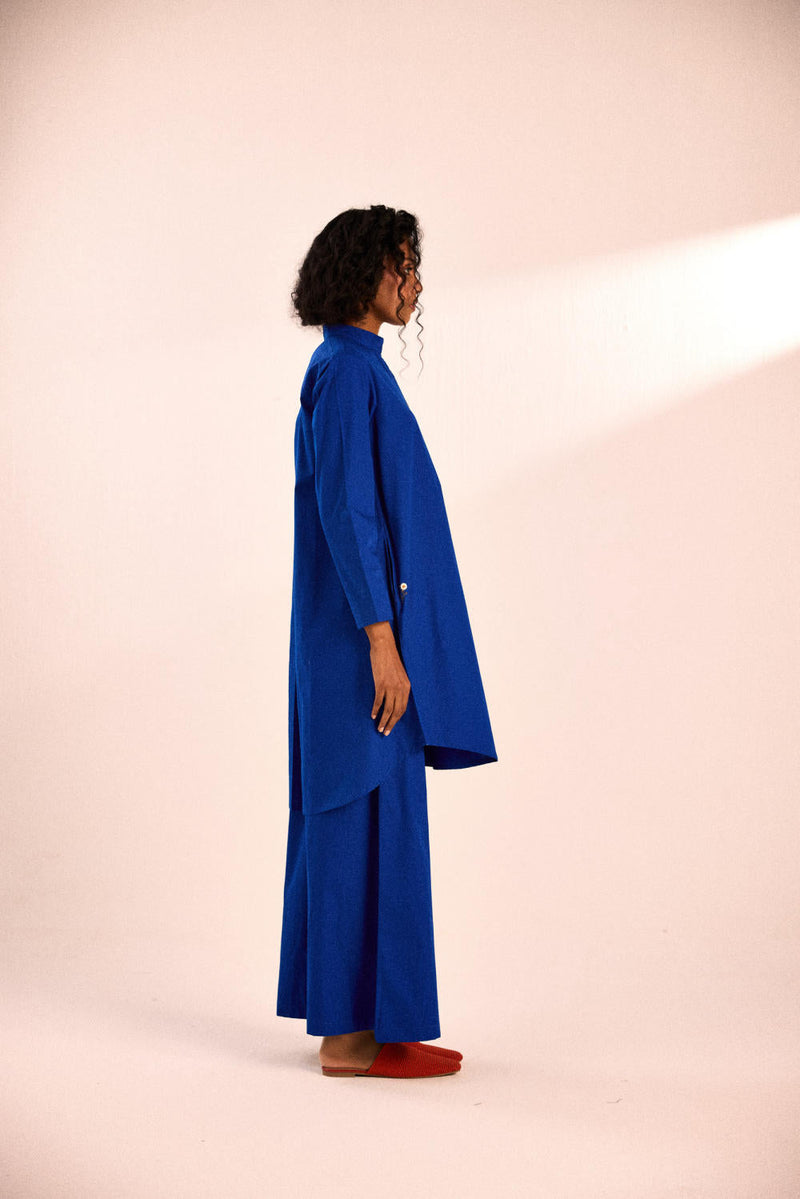 Lunar co-ord set poplin by Khara Kapas in blue for women Worldwide